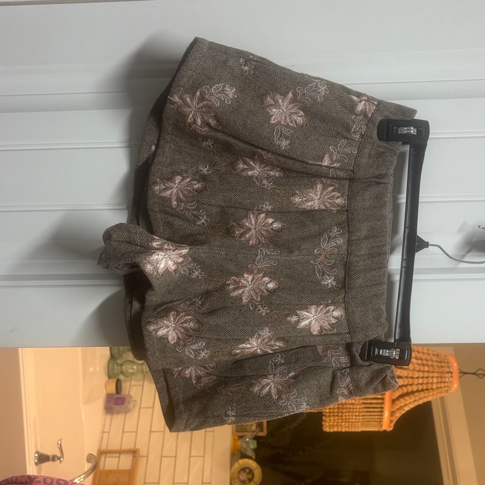 Free People High Waist Floral Embroidered Shorts in Brown and Pink